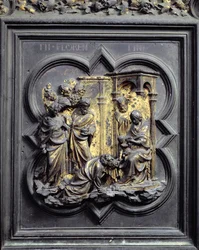 Die Anbetung der Könige, drittes Panel der Nordtüren des Baptisteriums von San Giovanni, 1403-24